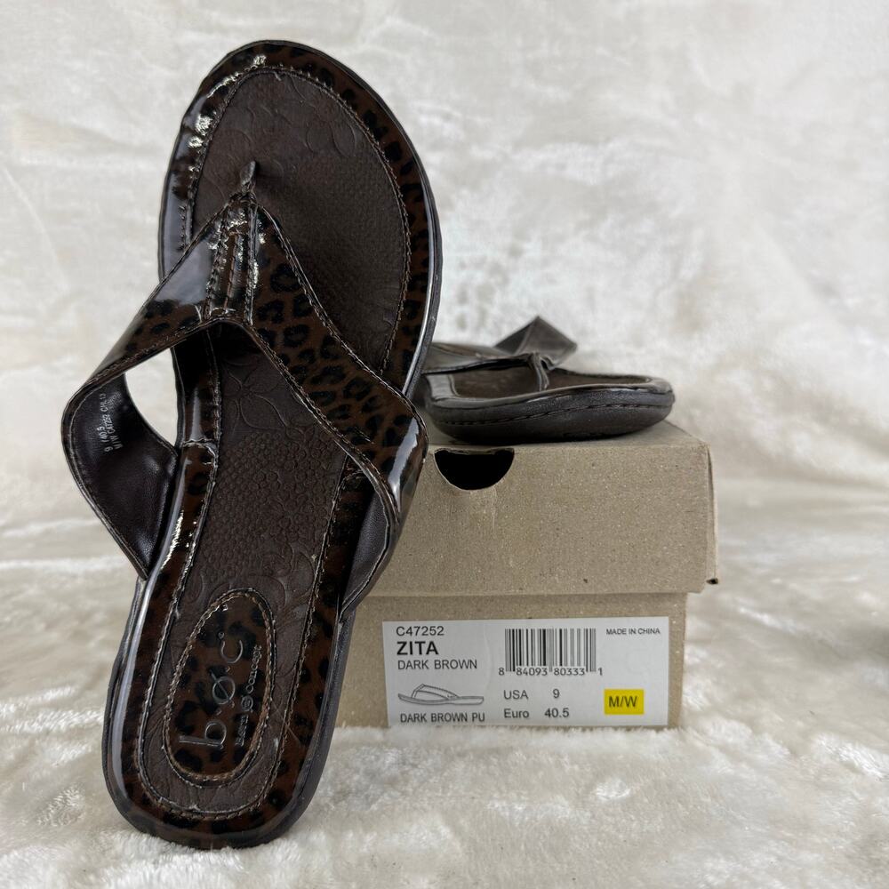 Born Concept BOC Zita Thong Sandals Women's Size 9 Dark Brown Leopard Print
